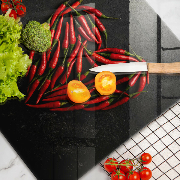 Kalené sklo za sporák Srdce z chilli papričky