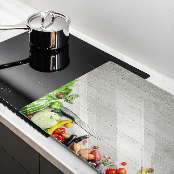 Kalené sklo za sporák Zelenina na kryte