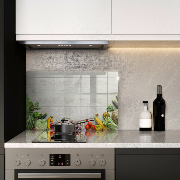 Kalené sklo za sporák Zelenina na kryte