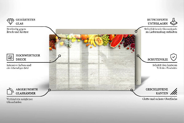 Kalené sklo za sporák Ovocie na obaloch