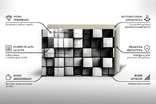 Sklo za varnú dosku Abstraktné 3D štvorce