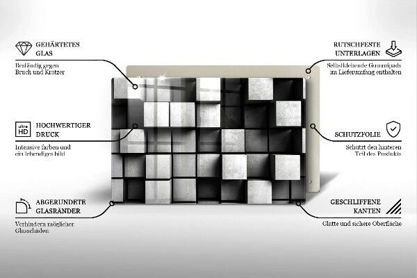 Sklo za varnú dosku Abstraktné 3D štvorce
