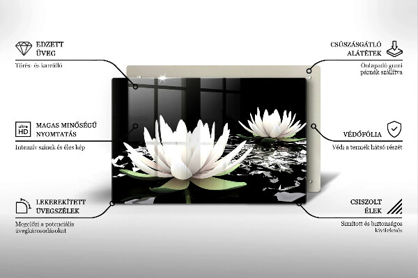 Sklo za varnú dosku Biele ľalie na vode