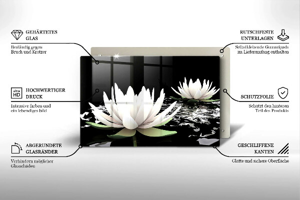 Sklo za varnú dosku Biele ľalie na vode