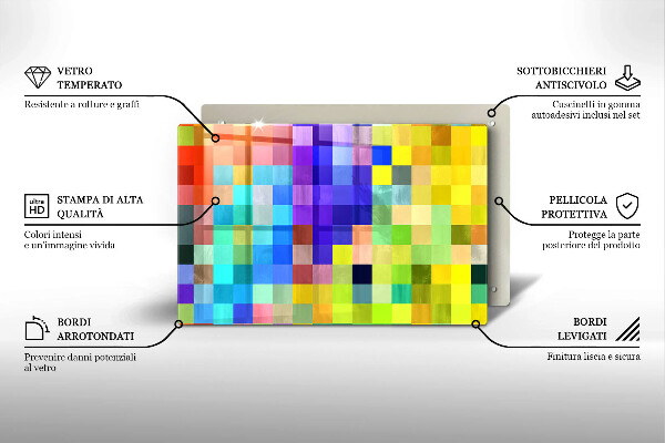Sklo za varnú dosku Farebné pixelové štvorce