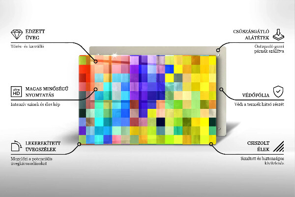 Sklo za varnú dosku Farebné pixelové štvorce
