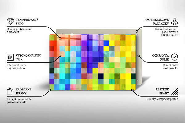 Sklo za varnú dosku Farebné pixelové štvorce