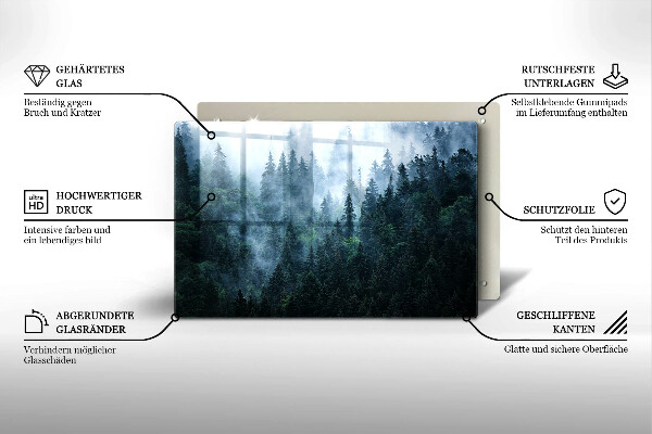 Kalené sklo za sporák Lesné stromy a hmla