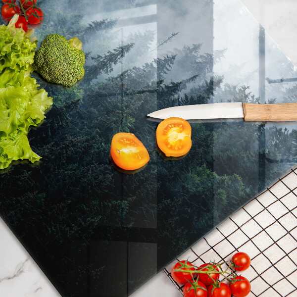 Kalené sklo za sporák Lesné stromy a hmla