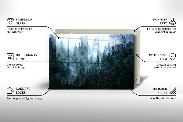 Kalené sklo za sporák Lesné stromy a hmla