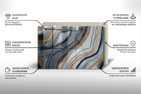 Kalené sklo za sporák skala so zlatom