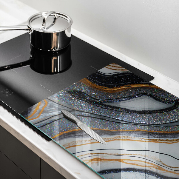 Kalené sklo za sporák skala so zlatom