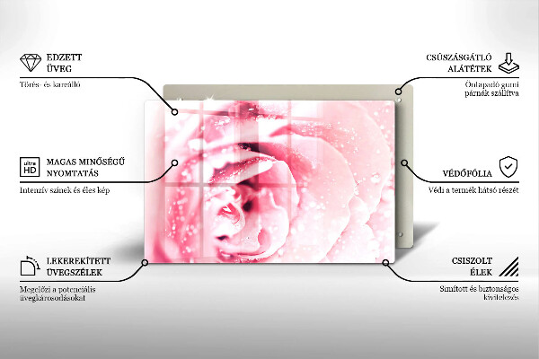 Kalené sklo za sporák Kvapky rosy a kvet ruže