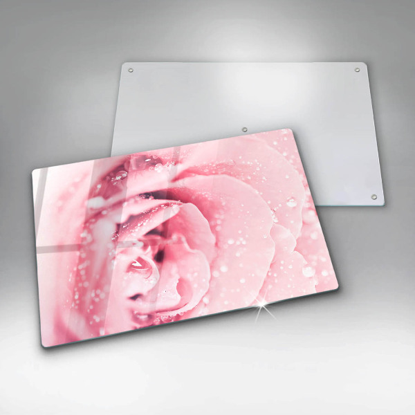 Kalené sklo za sporák Kvapky rosy a kvet ruže