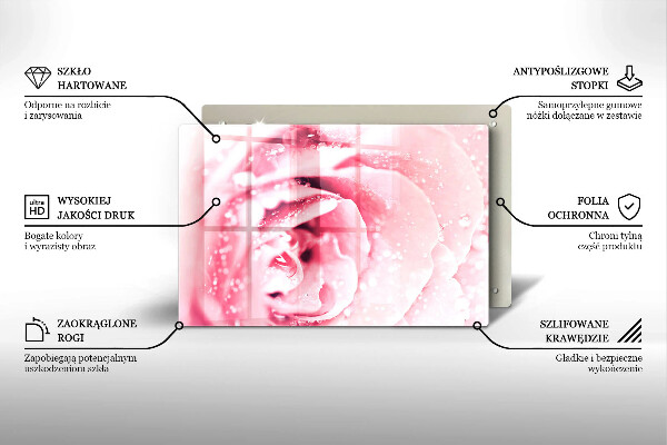 Kalené sklo za sporák Kvapky rosy a kvet ruže