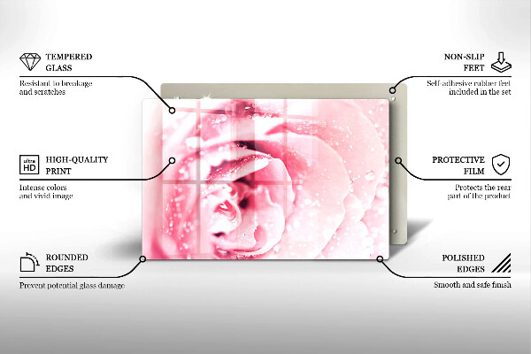 Kalené sklo za sporák Kvapky rosy a kvet ruže