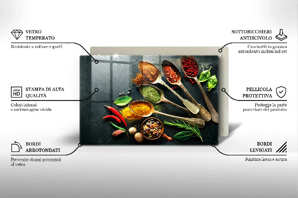 Kalené sklo za sporák Kuchynské lyžice korenia