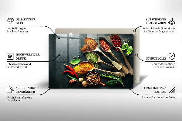 Kalené sklo za sporák Kuchynské lyžice korenia
