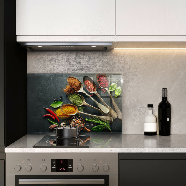 Kalené sklo za sporák Kuchynské lyžice korenia