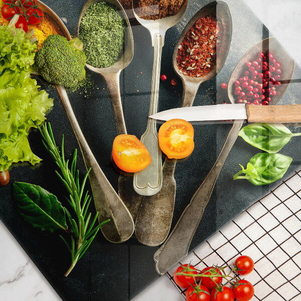 Kalené sklo za sporák Kuchynské lyžice korenia