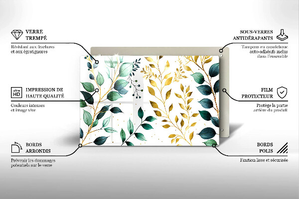 Krycia doska na sporák Zelené a zlaté listy