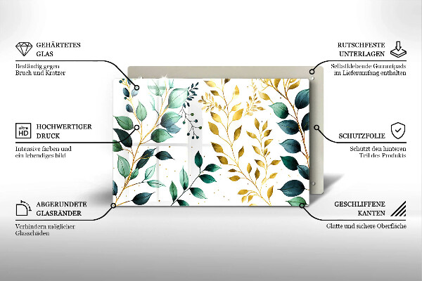 Krycia doska na sporák Zelené a zlaté listy