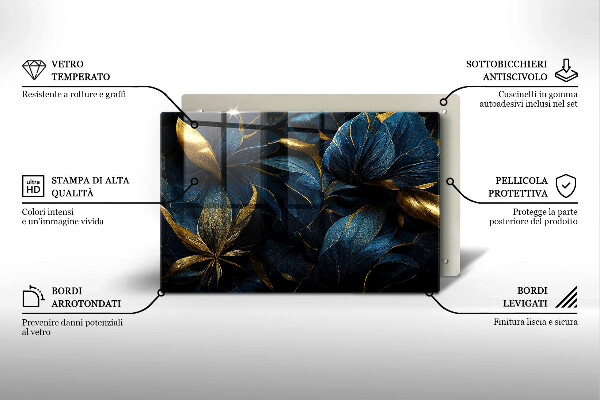 Sklo za varnú dosku Ozdobné listy so zlatom