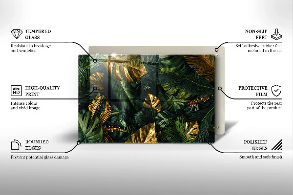 Kalené sklo za sporák Zlaté listy monstera