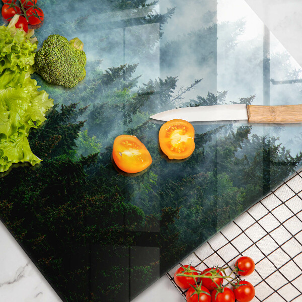 Kalené sklo za sporák Les v hmle