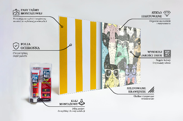 Sklenený obklad do kuchyne Cat hipster funny ilustrácie