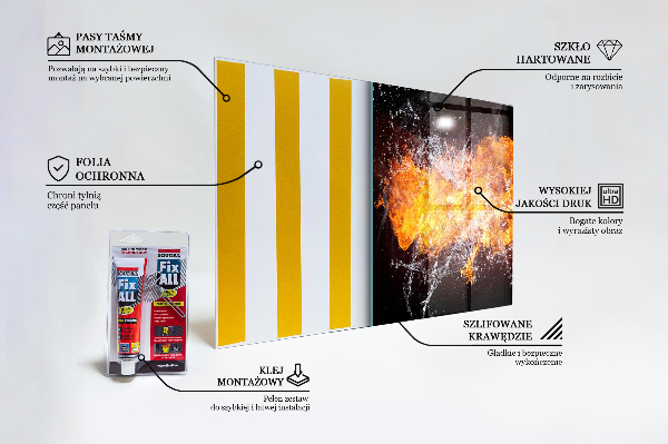 Sklenený obklad do kuchyne Boj živlov ohnivá voda