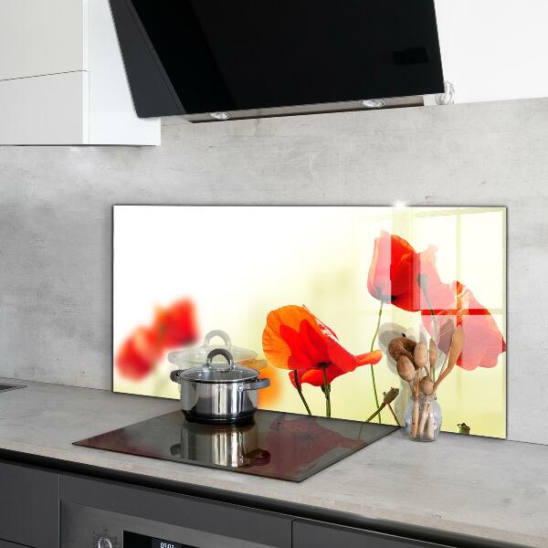 Sklenený obklad do kuchyne Poľná lúka s červenými makmi