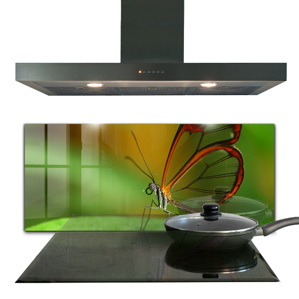 Sklenený obklad do kuchyne Motýľ na liste