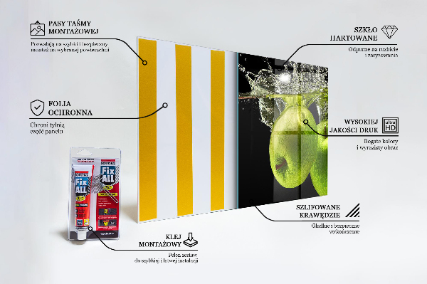 Sklenený obklad do kuchyne Zelené jablká vo vode