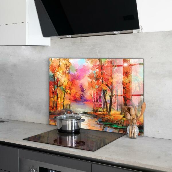 Sklenený obklad do kuchyne Jesenné stromy v parku