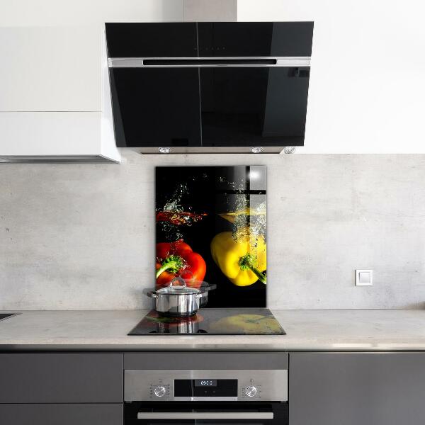 Sklenený obklad do kuchyne Farebné papriky pod vodou