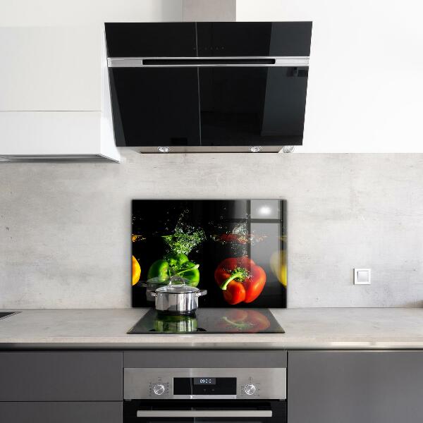 Sklenený obklad do kuchyne Farebné papriky pod vodou