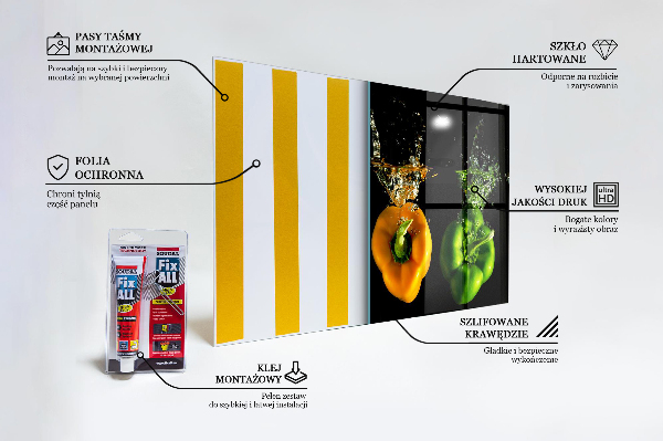 Sklenený obklad do kuchyne Farebné papriky pod vodou