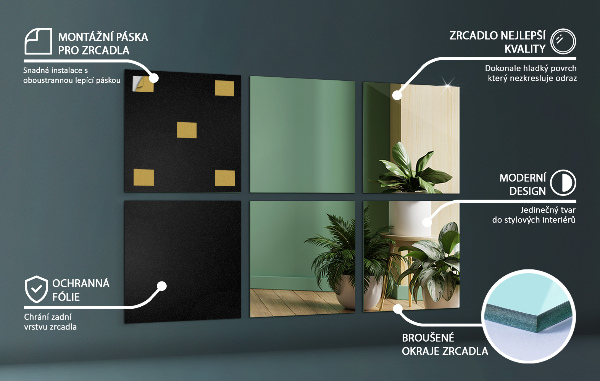 Zrkadlové obkladačky 6 ks 16x16 cm