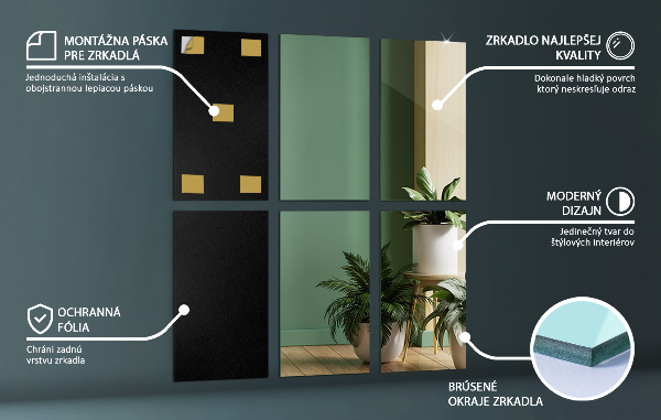 Súprava zrkadlových obkladačiek 6 ks 30x16 cm