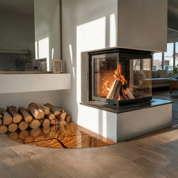 Sklenená podložka pod krbové kachle Drevená štruktúra v priereze