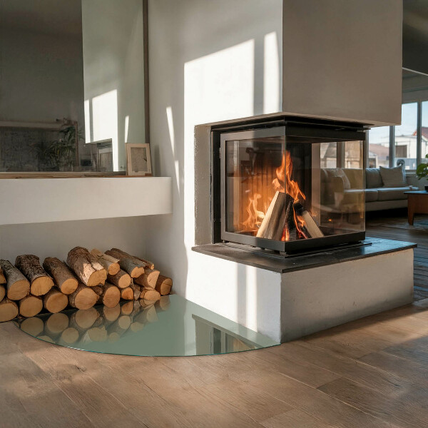 Sklenená podložka pod krbové kachle Olivová farba