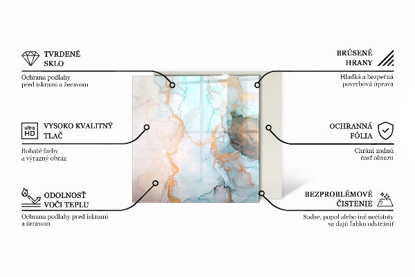 Štvorcová sklenená podložka pod krb Dekoratívne vzory dlaždíc