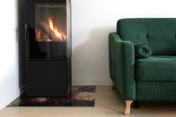 Štvorcová sklenená podložka pod krb Kytica kvetov v detaile