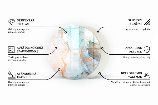 Okrúhla nehorľavá podložka pred krb Elegantný mramorový vzor
