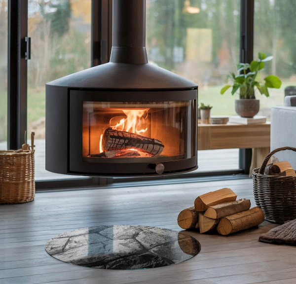 Okrúhla nehorľavá podložka pred krb Vzor z prírodného kameňa