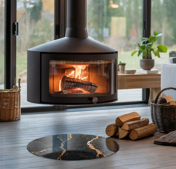 Okrúhle sklo pod krb Elegantný mramor s žilami