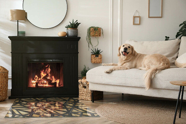 Obdĺžniková podložka pod krb Geometria s drevom