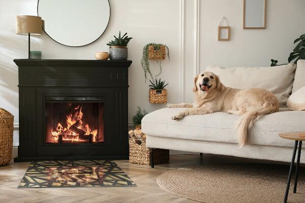 Obdĺžniková podložka pod krb Geometria s drevom