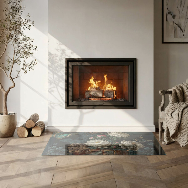 Obdĺžniková podložka pod krb Kvetinový vzor s motýľmi